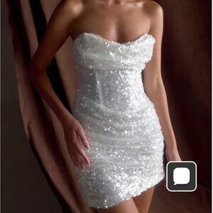 Meshki Nala White Strapless Sequin Mini Dress